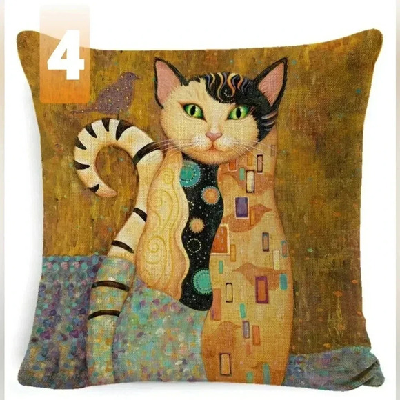 Cat Set Of 4 Art Deco Artisan Accent Throw Geometric Pillow Covers Slip-On New - Picture 5 of 8